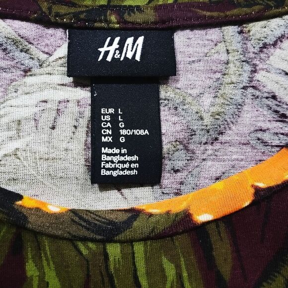 H&M Tropical Parrot Floral Palm Print Short Sleeve Mens T-Shirt #5 - Picture 5 of 5